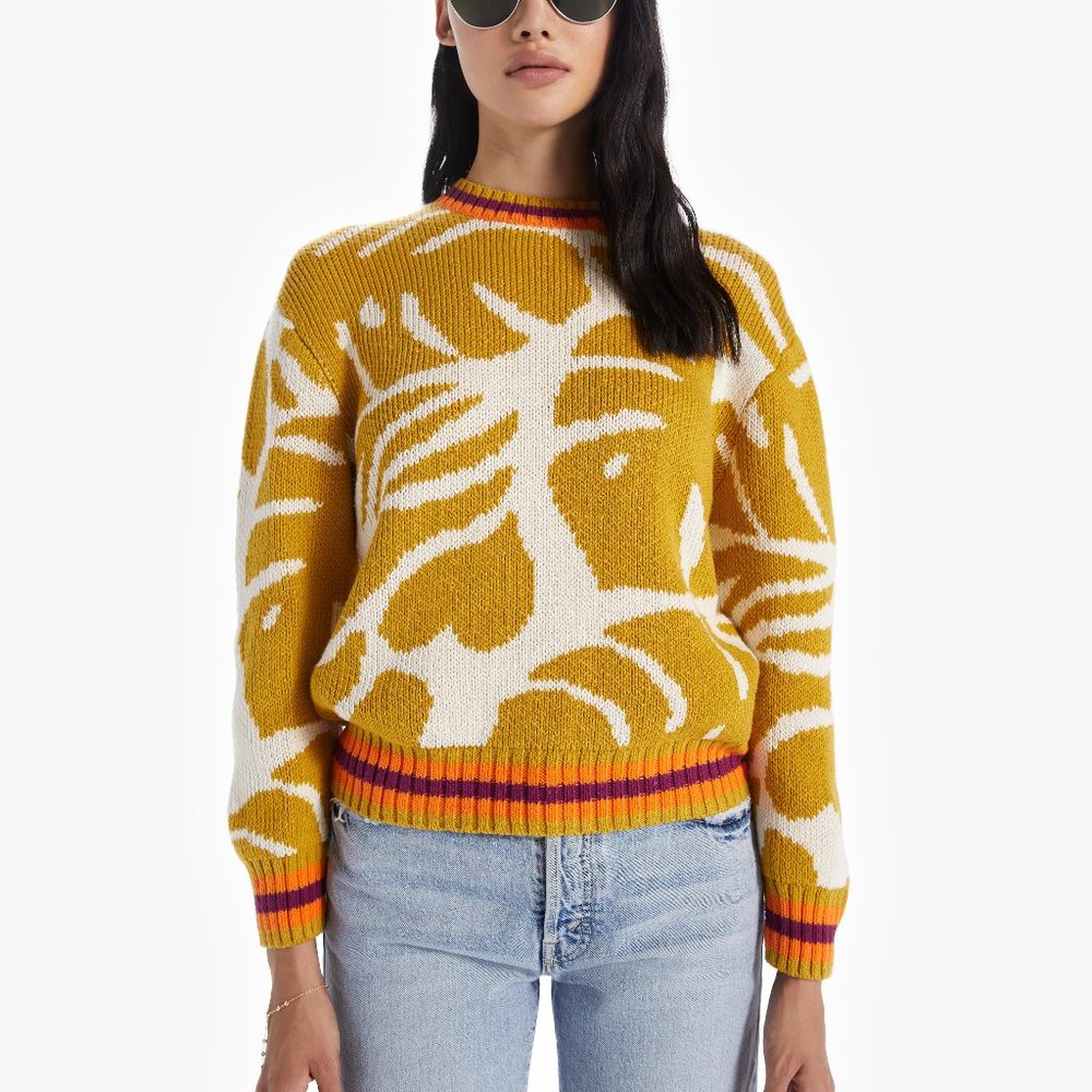 MOTHER Yellow and White Abstract Crewneck Sweater